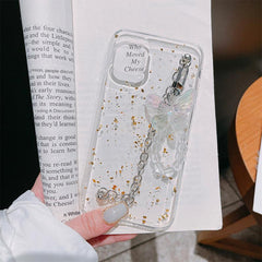 Silver foil butterfly design iPhone case back view