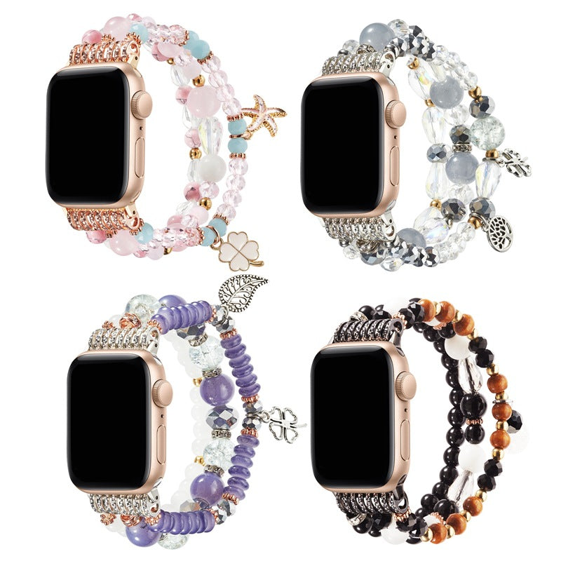 Stylish black metal Apple Watch band with pearls