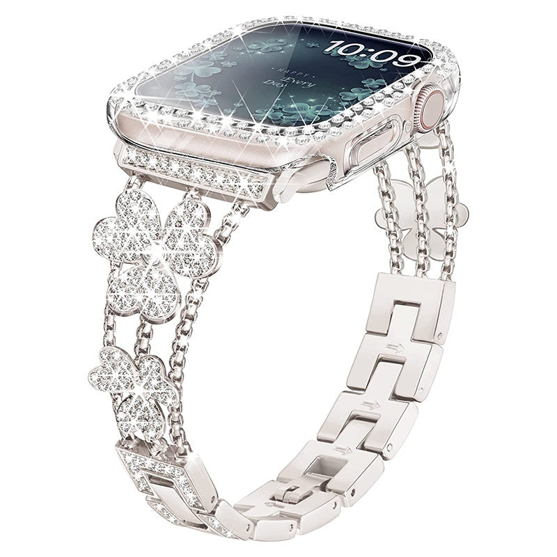 Stylish Metal Rhinestone Apple Watch Band in Gold