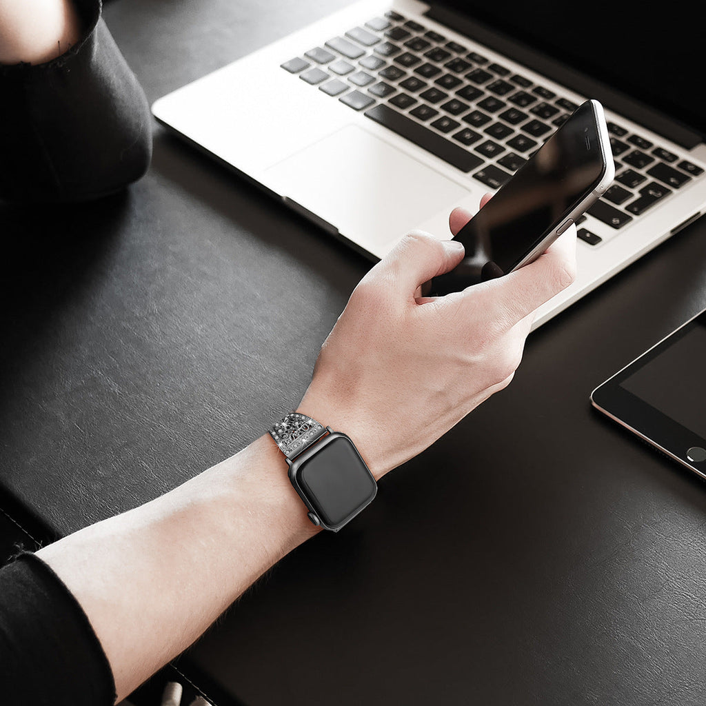 Sleek silver floral watch band for Apple Watch