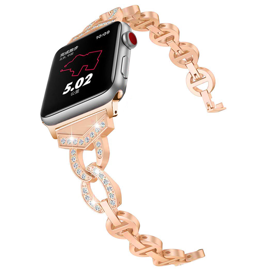 Luxurious Rhinestone Apple Watch Band styled flat lay
