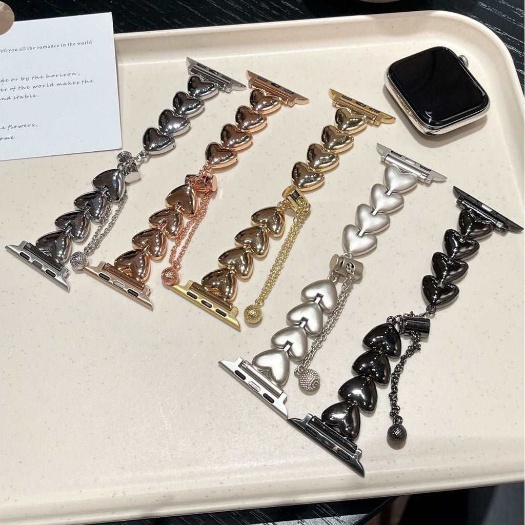 Silver heart link bracelet for Apple Watch