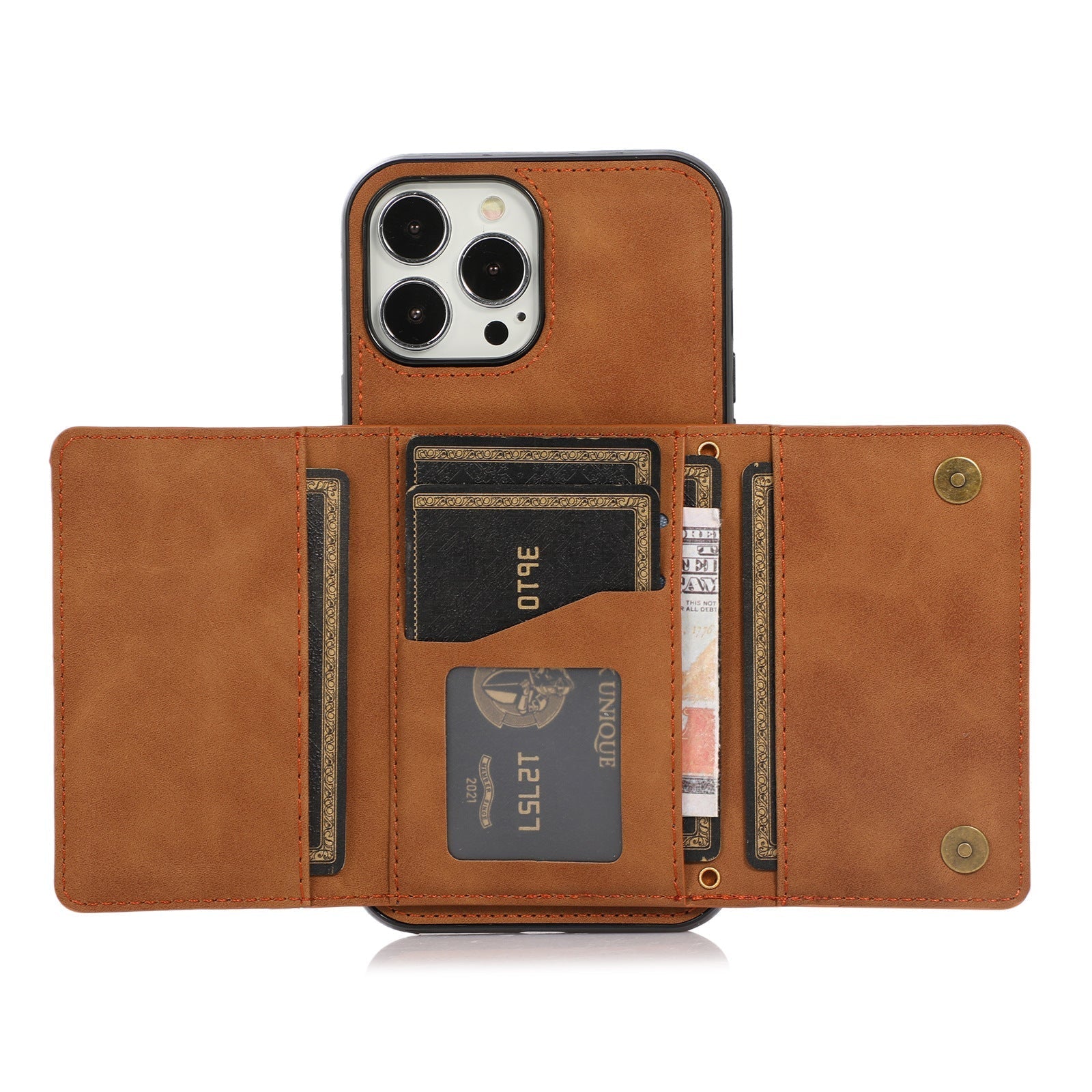 Black leather wallet case for iPhone 15 Pro Max