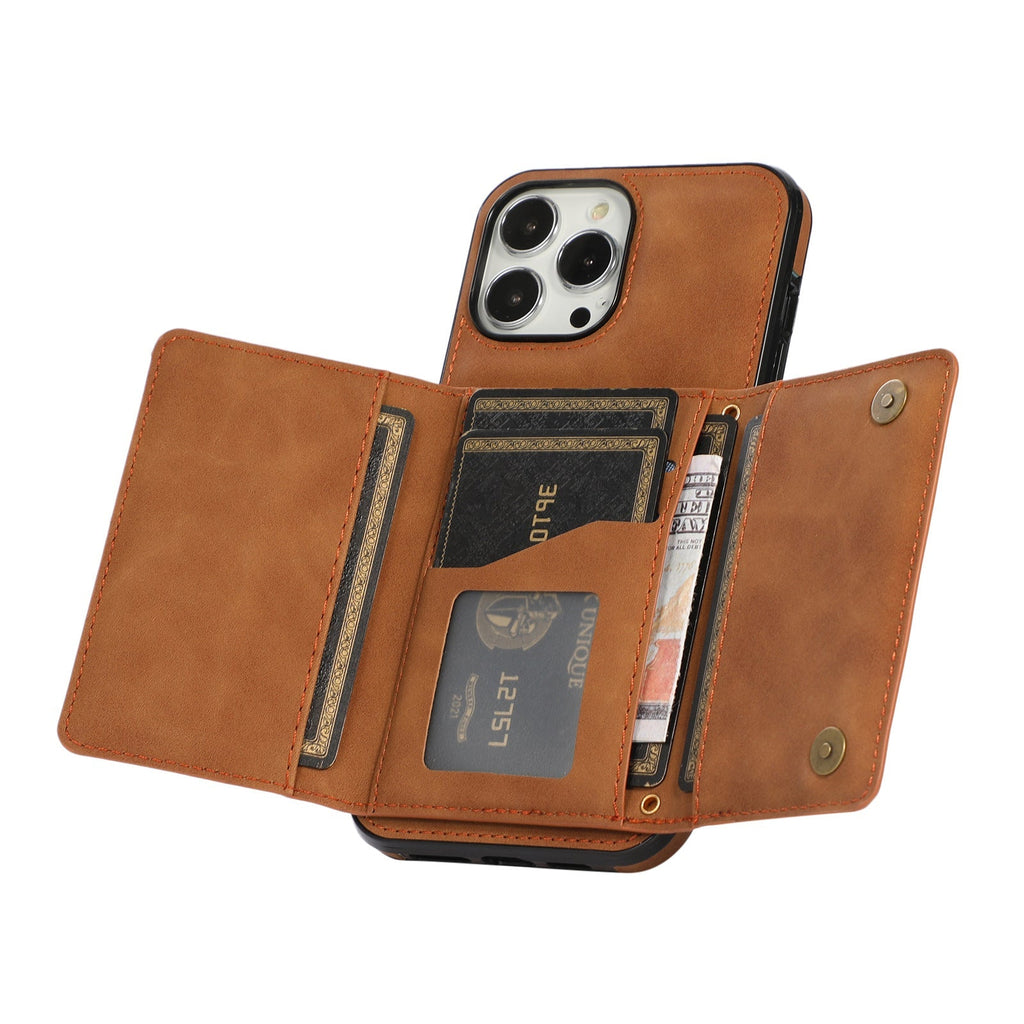 Purple leather wallet case for iPhone 15 Pro Max