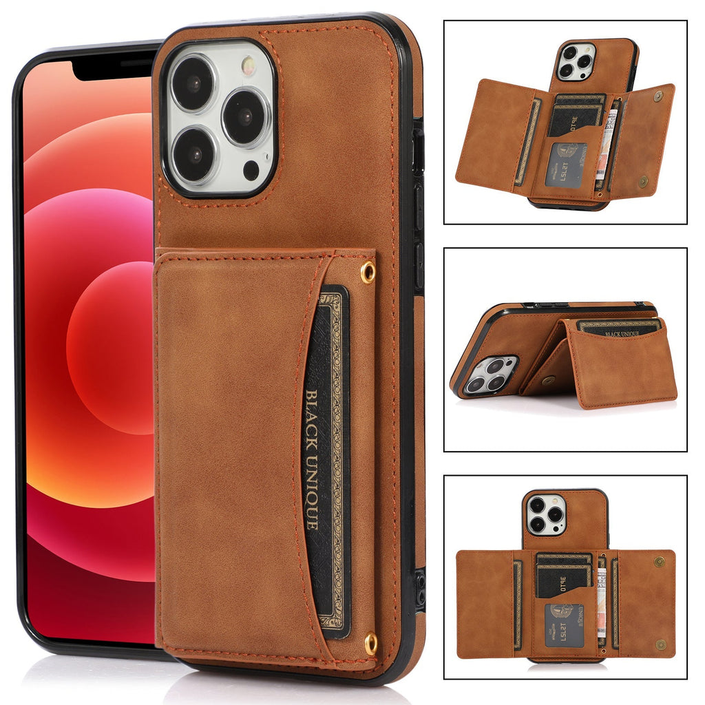 Purple leather wallet case for iPhone 15 Pro Max