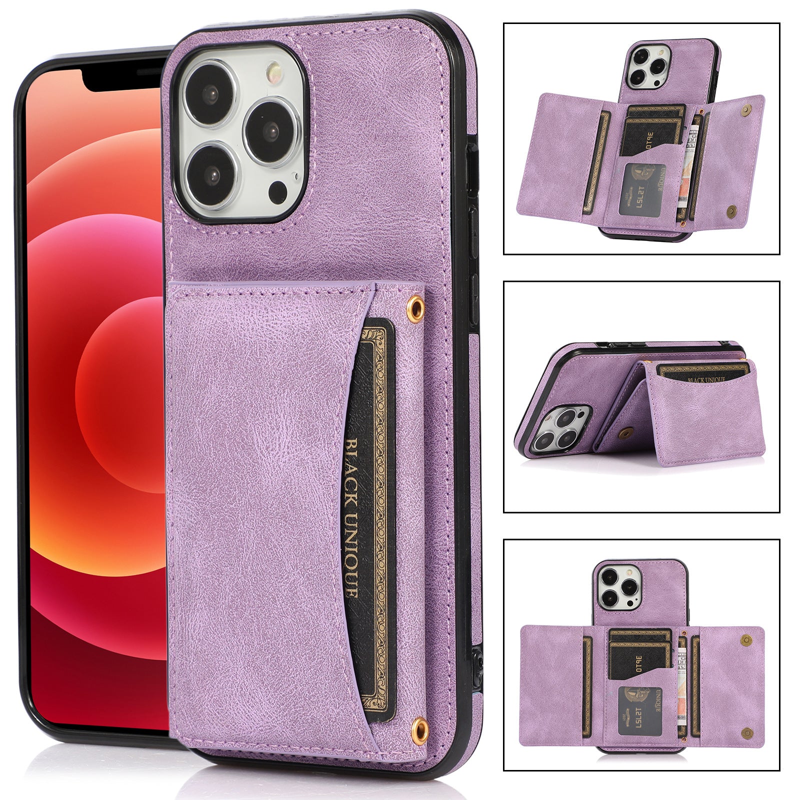 Close-up view of iPhone 15 Pro Max wallet case