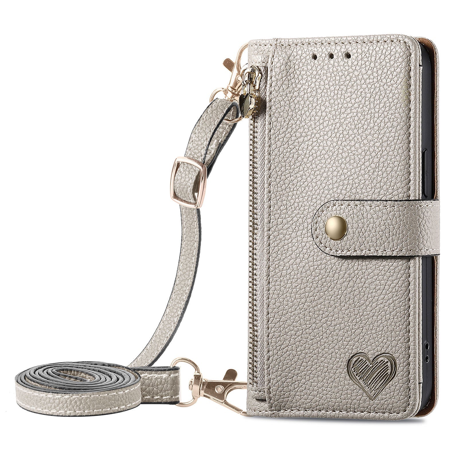 iPhone 16 Pro Max heart-shaped PU leather case front view