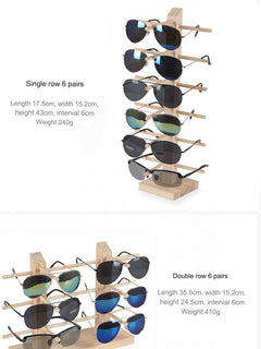 Pine wood display stand presenting eyeglasses