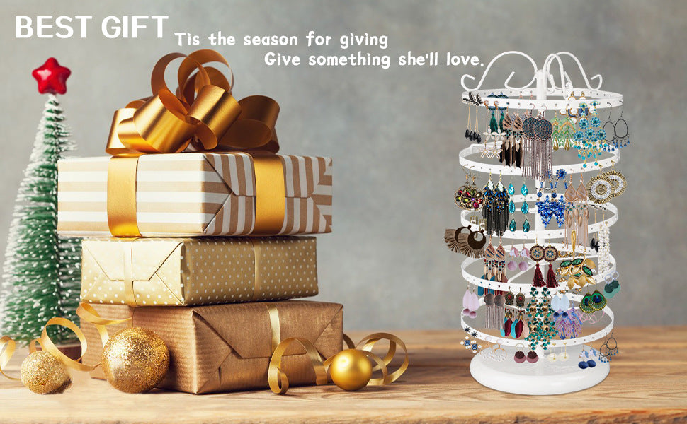 Versatile metal earring stand showing multiple earrings