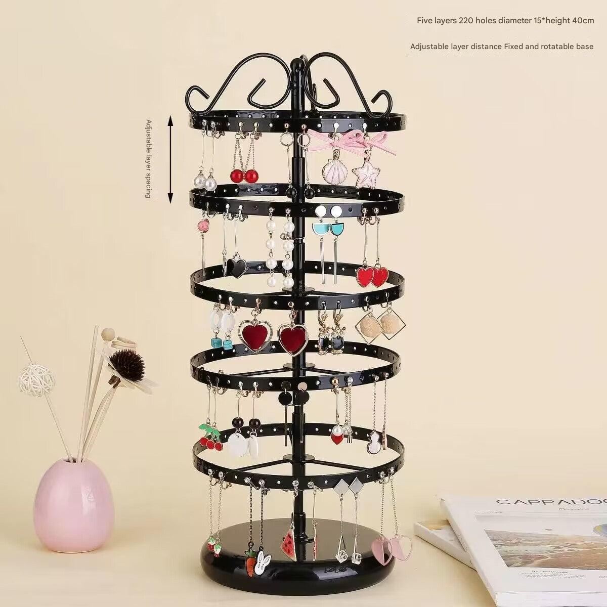 Close up of 5-tier metal earring organizer