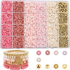 Colourful clay beads in a children's jewelry kit