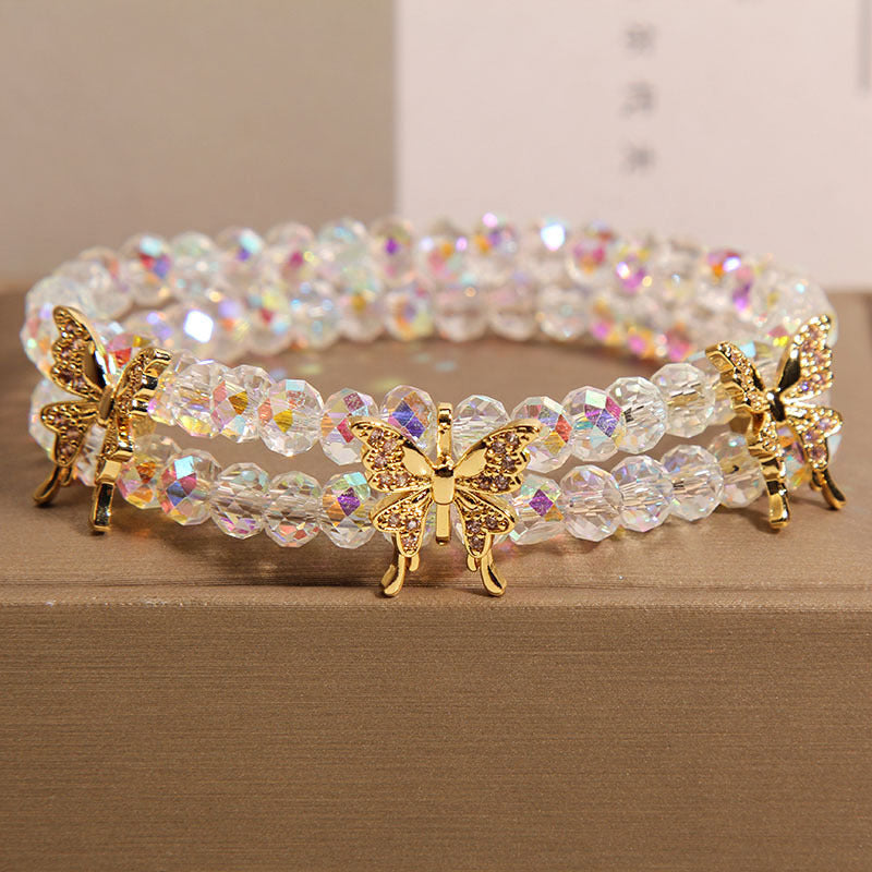 Back view of white crystal bracelet showcasing details