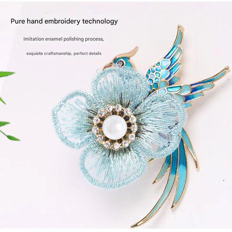 Detailed view of vintage brooch with sparkly crystals