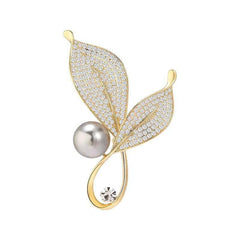 Close-Up of Leaf Design Brooch with Zircon Stones - Image 2