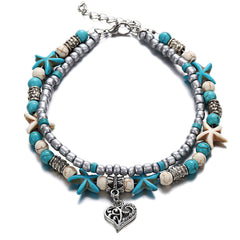 Ocean-Inspired Double Layer Anklet - Shells and Stars