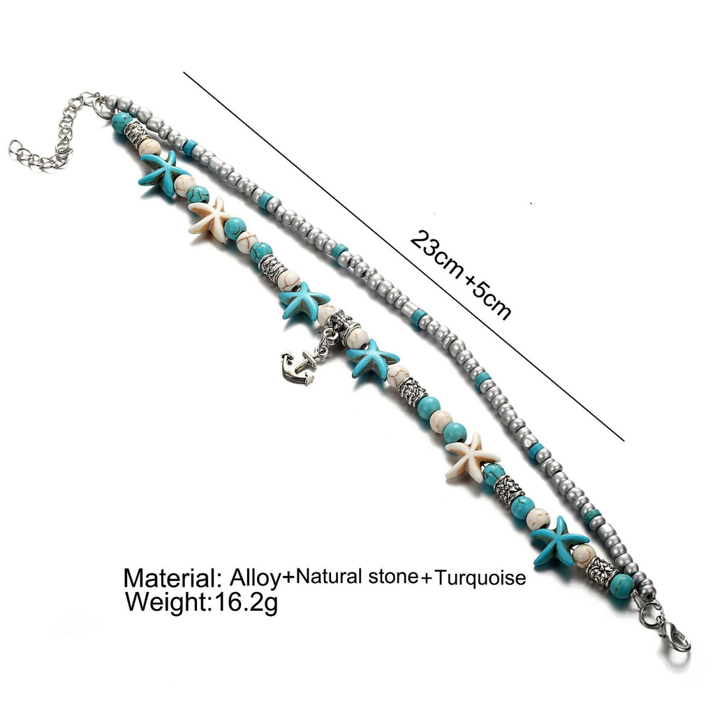 Ocean-Inspired Double Layer Anklet - Shells and Stars