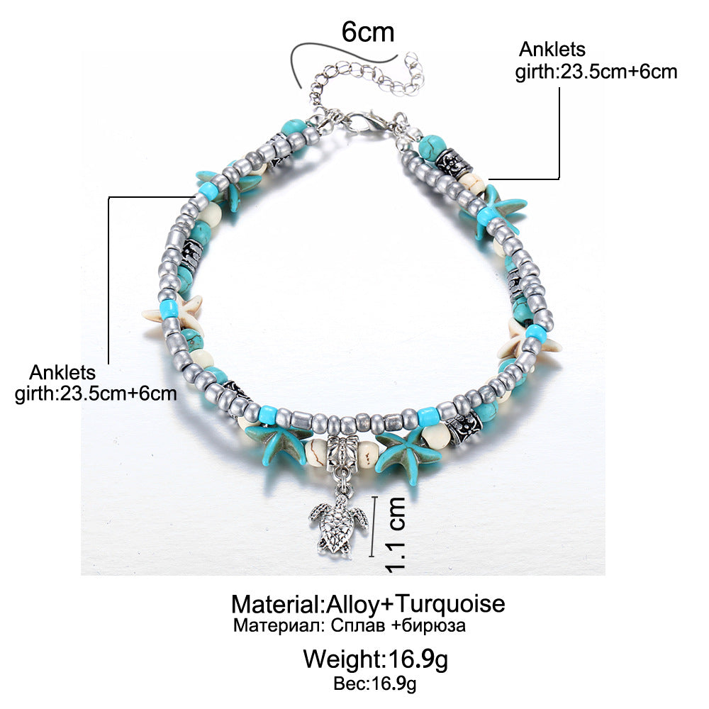 Double Layered Anklet featuring Turtle Charms