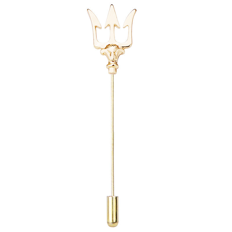 Back view of trident lapel pin on suit