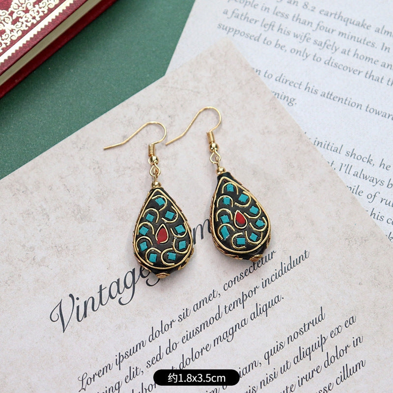 Colorful bohemian earrings showcasing Nepalese designs