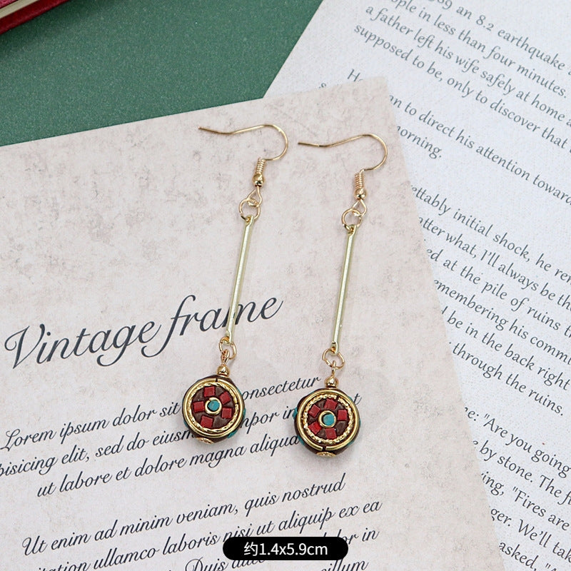 Close-up of handcrafted Nepalese bohemian style earrings