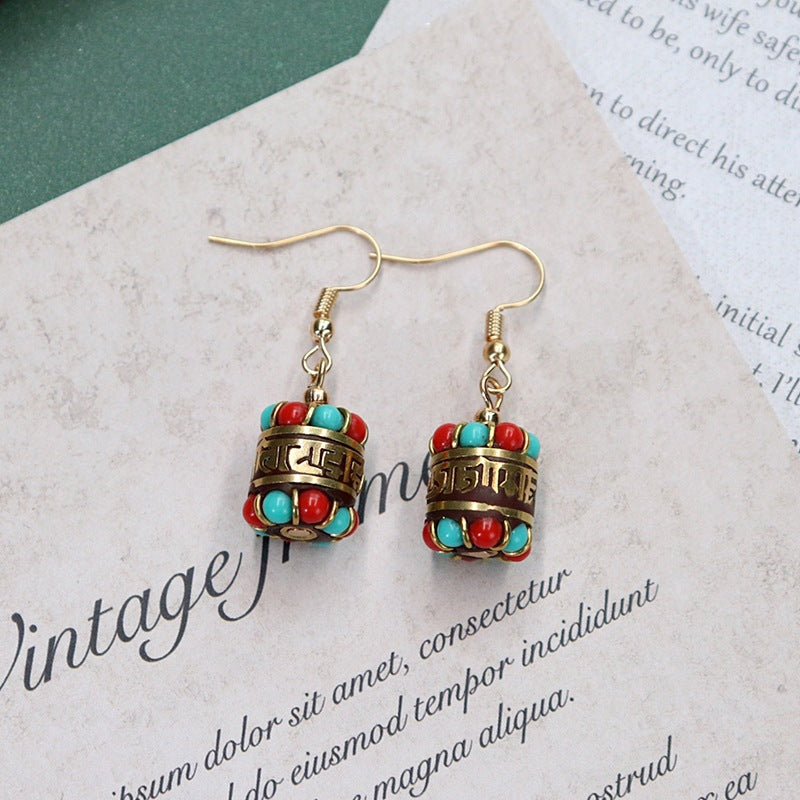 Colorful bohemian earrings showcasing Nepalese designs