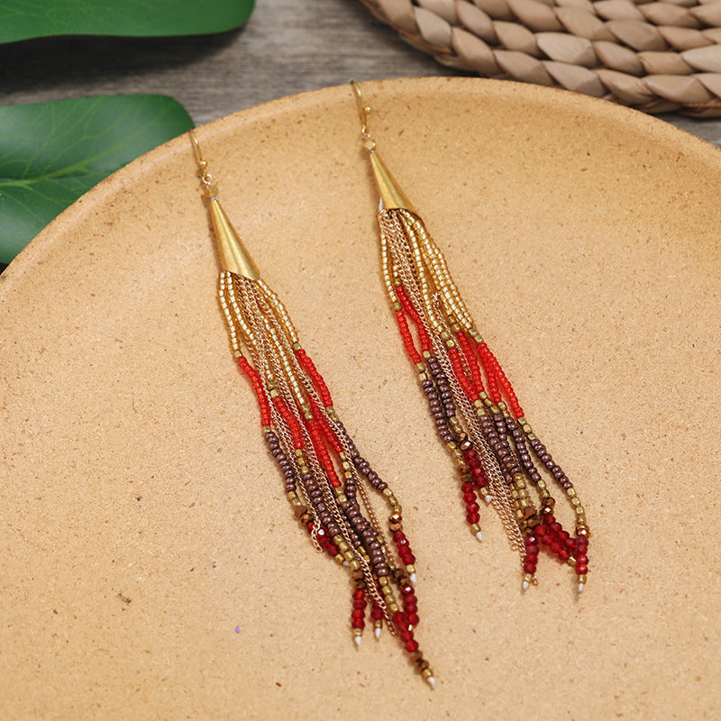 Colorful ethnic earrings displayed elegantly