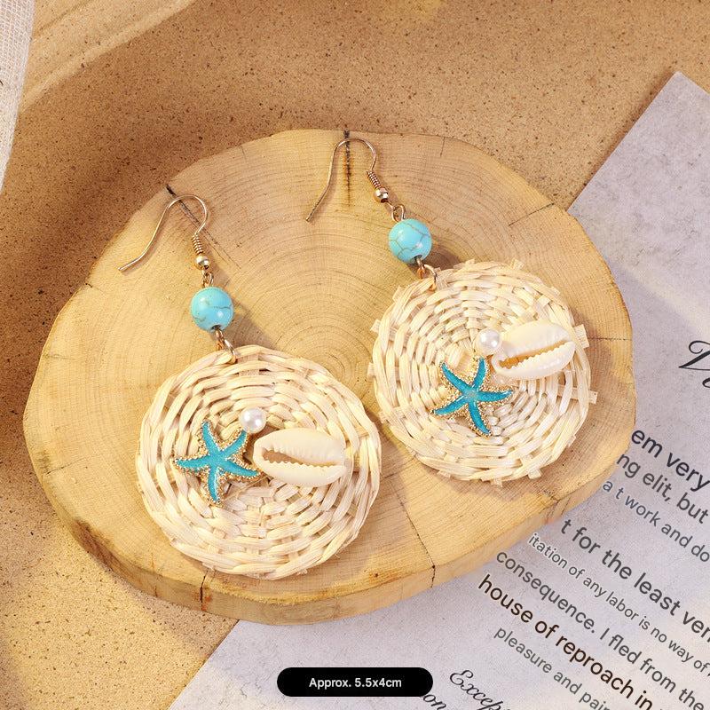 Artisan-crafted rattan earrings in bohemian style