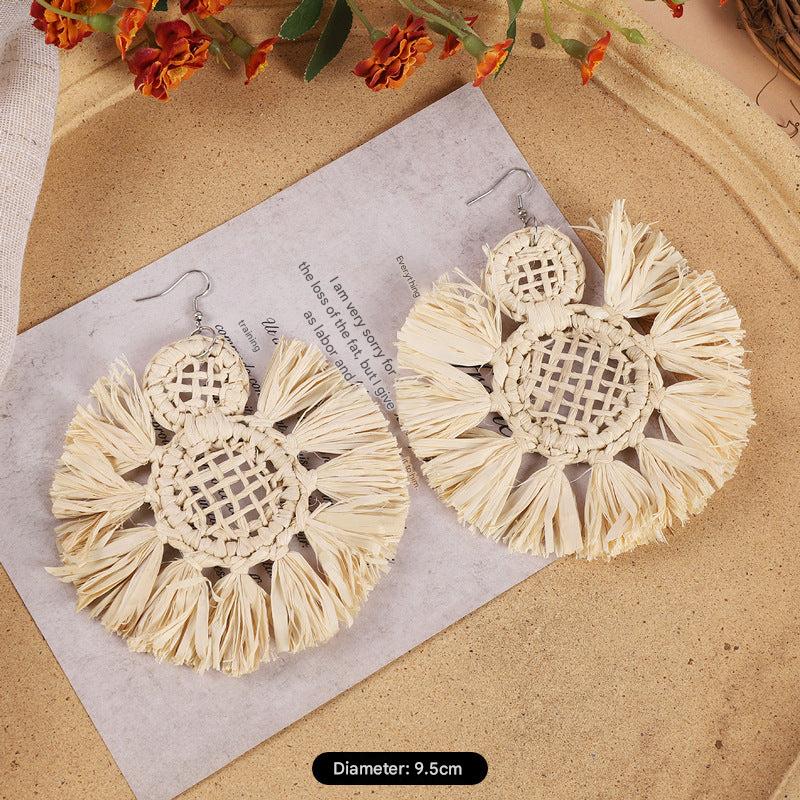 Artisan-crafted rattan earrings in bohemian style