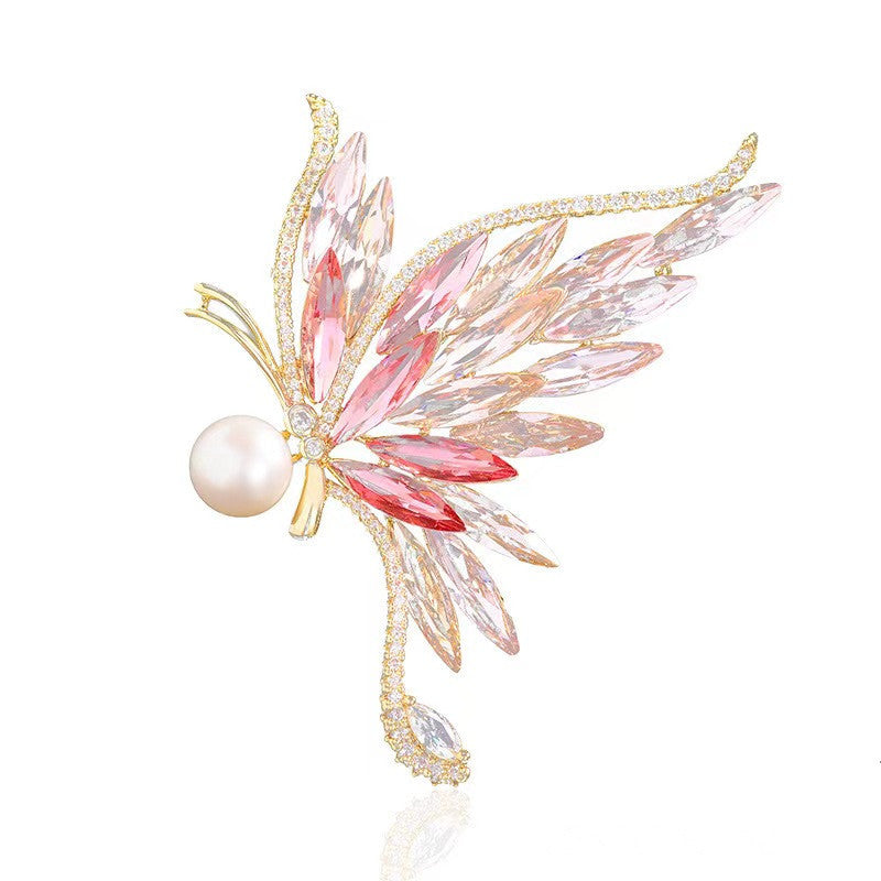Beautiful gradient butterfly brooch worn on outfit