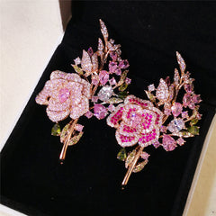 Close-up view of rhinestone details on floral brooch