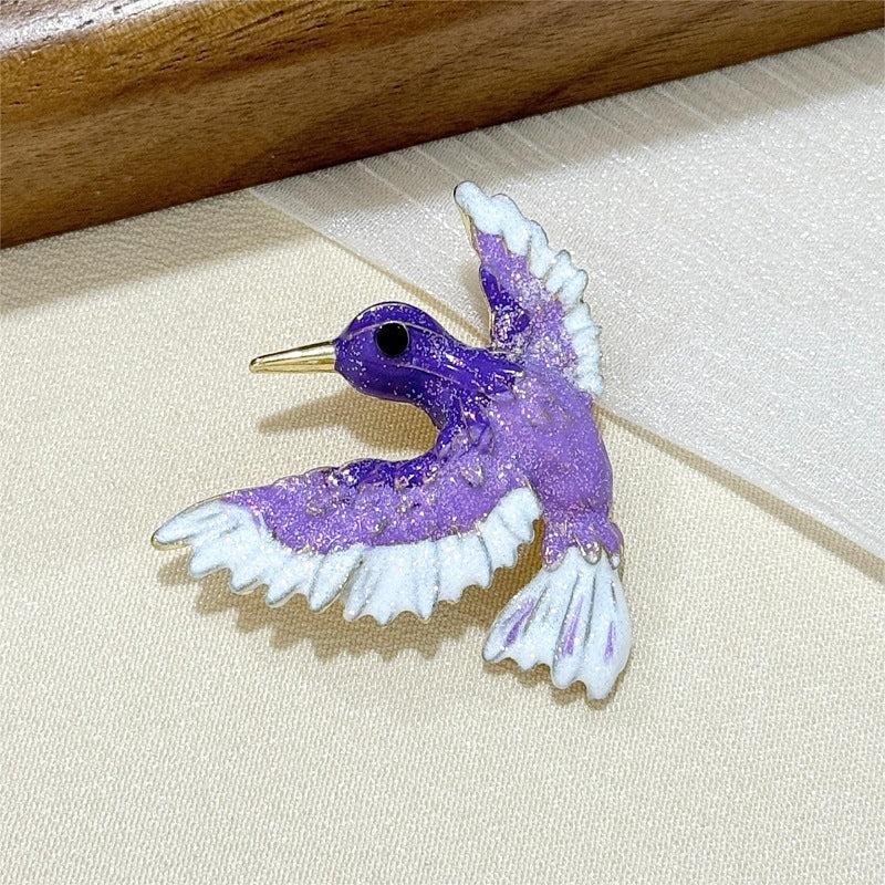 Vintage blue wing bird enamel brooch front view