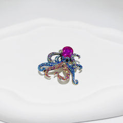 Stylish Rhinestone Octopus Brooch in silver