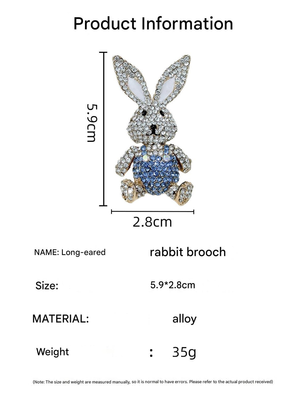 alloy bunny brooch with rhinestones