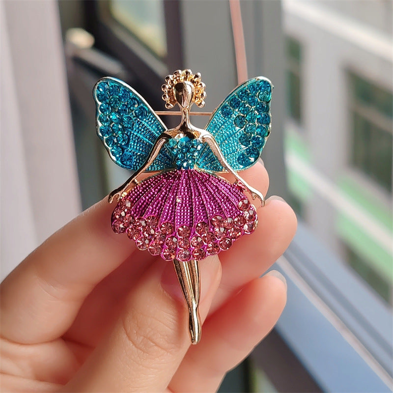 Alloy Ballet Girl Brooch with sparkling rhinestones
