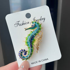 Multi-colored Seahorse Enamel Brooch fashion image