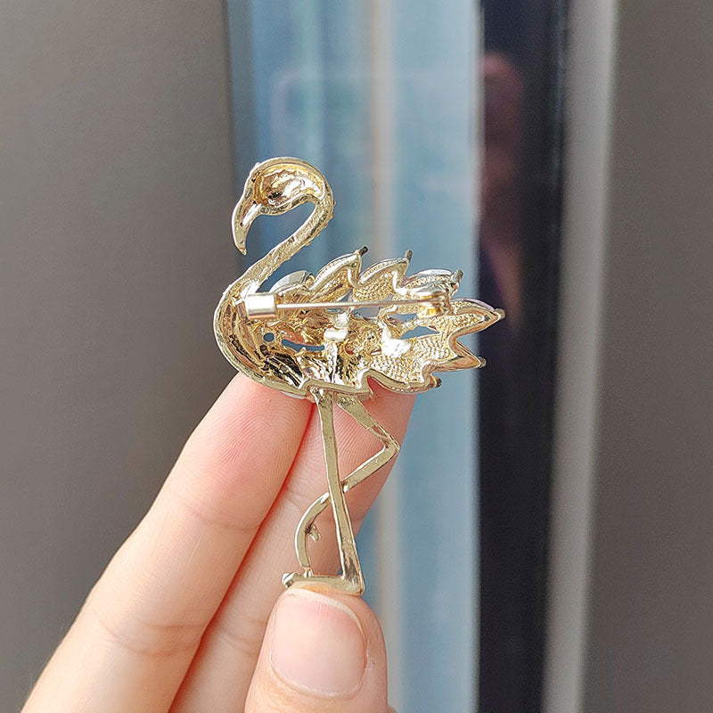 Flamingo crystal brooch close-up showing details