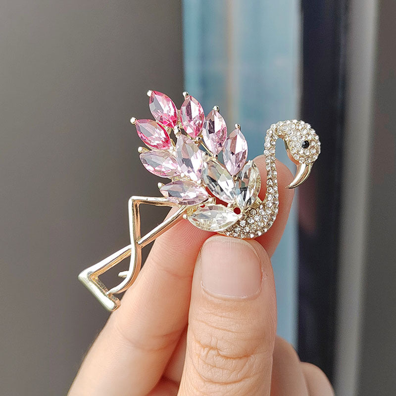 Unique Flamingo Design Brooch on model