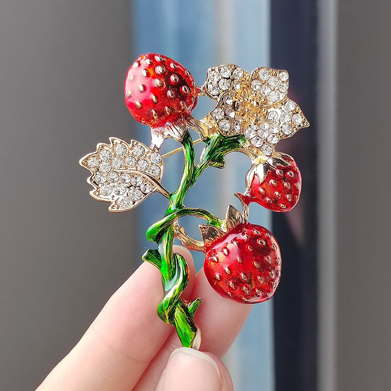 Vintage Strawberry Enamel Pin side view
