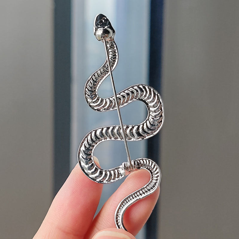 Close-up of silver snake pin
