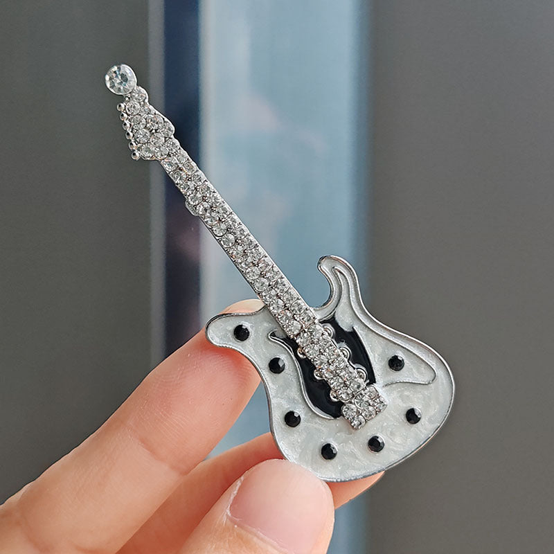 stylish guitar pin brooch with white diamonds