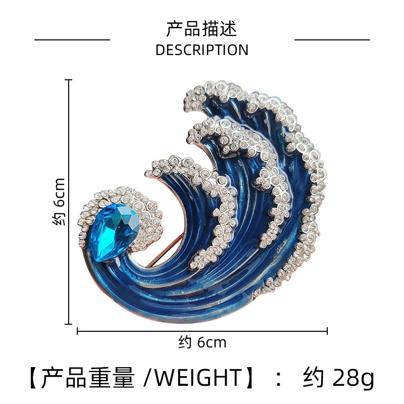 Stylish Waves Brooch against fabric backdrop