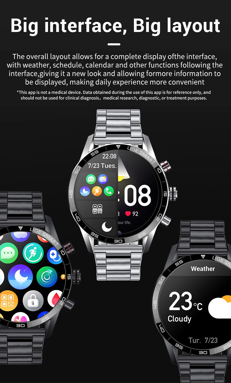 Smartwatch for men with heart rate monitor