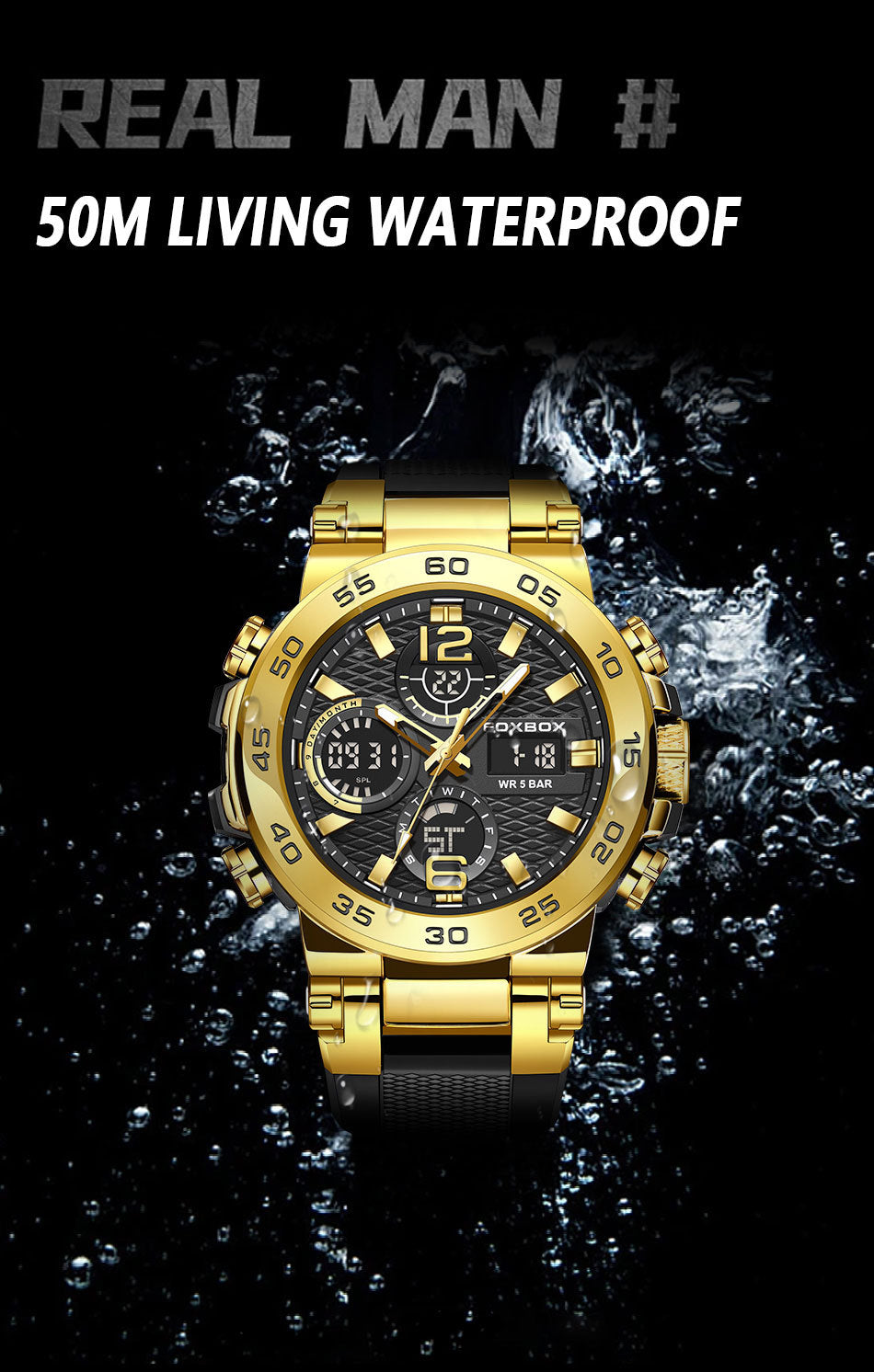 Comfortable silicone strap of men's quartz watch