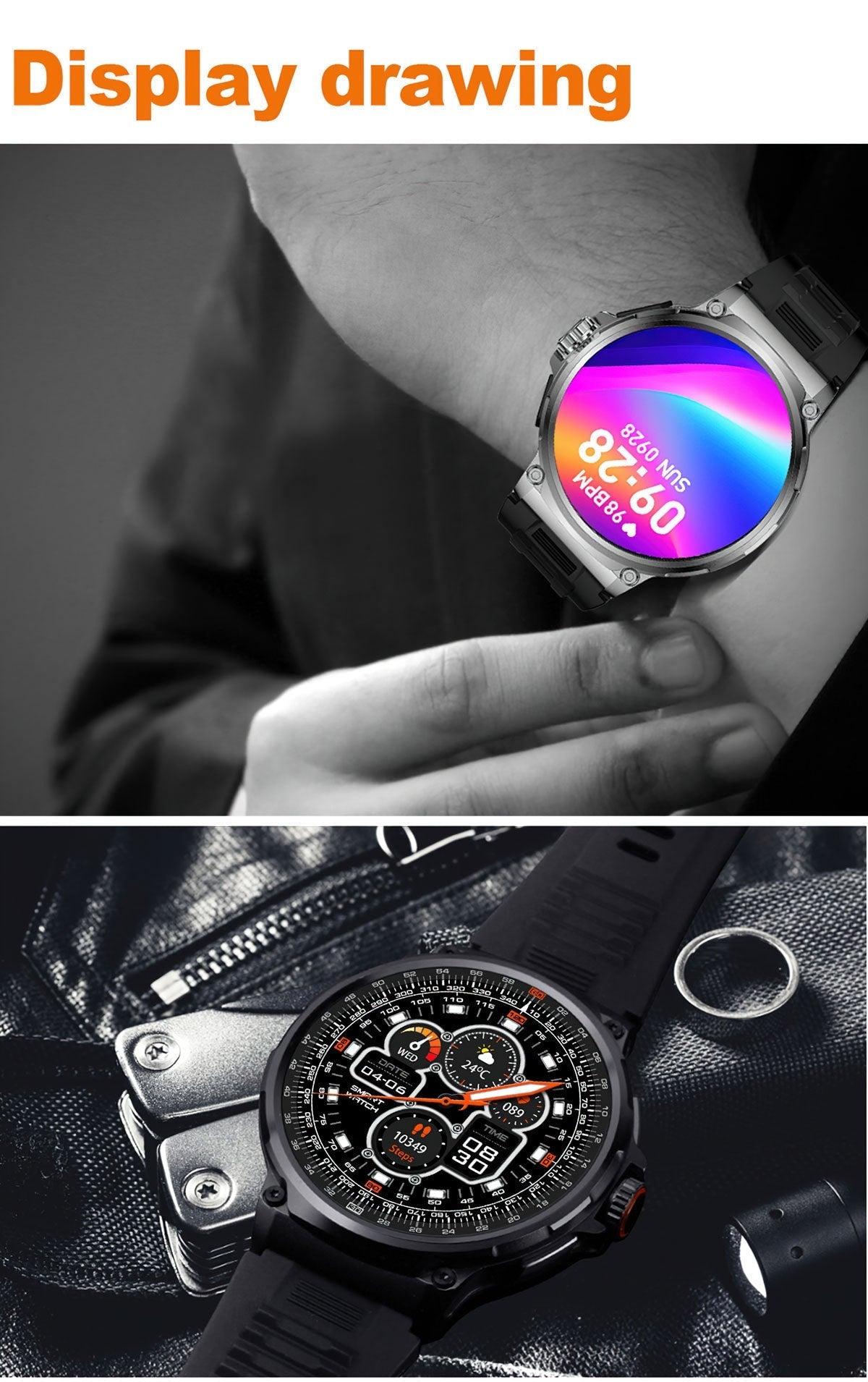 V69 smartwatch close-up display features