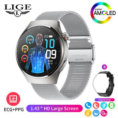 LIGE smartwatch showing heart rate monitor