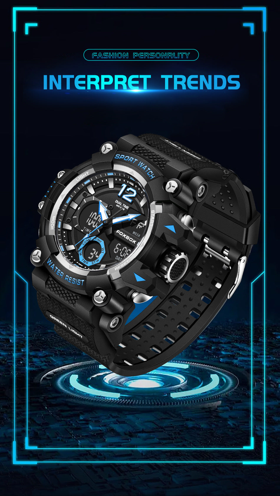 close-up of luminous sport watch face
