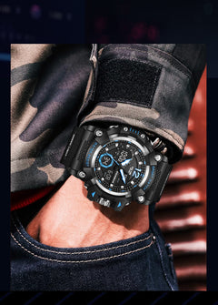 side view of men's dual display sport watch