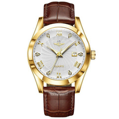 Close view of a men's watch showcasing a luminous dial