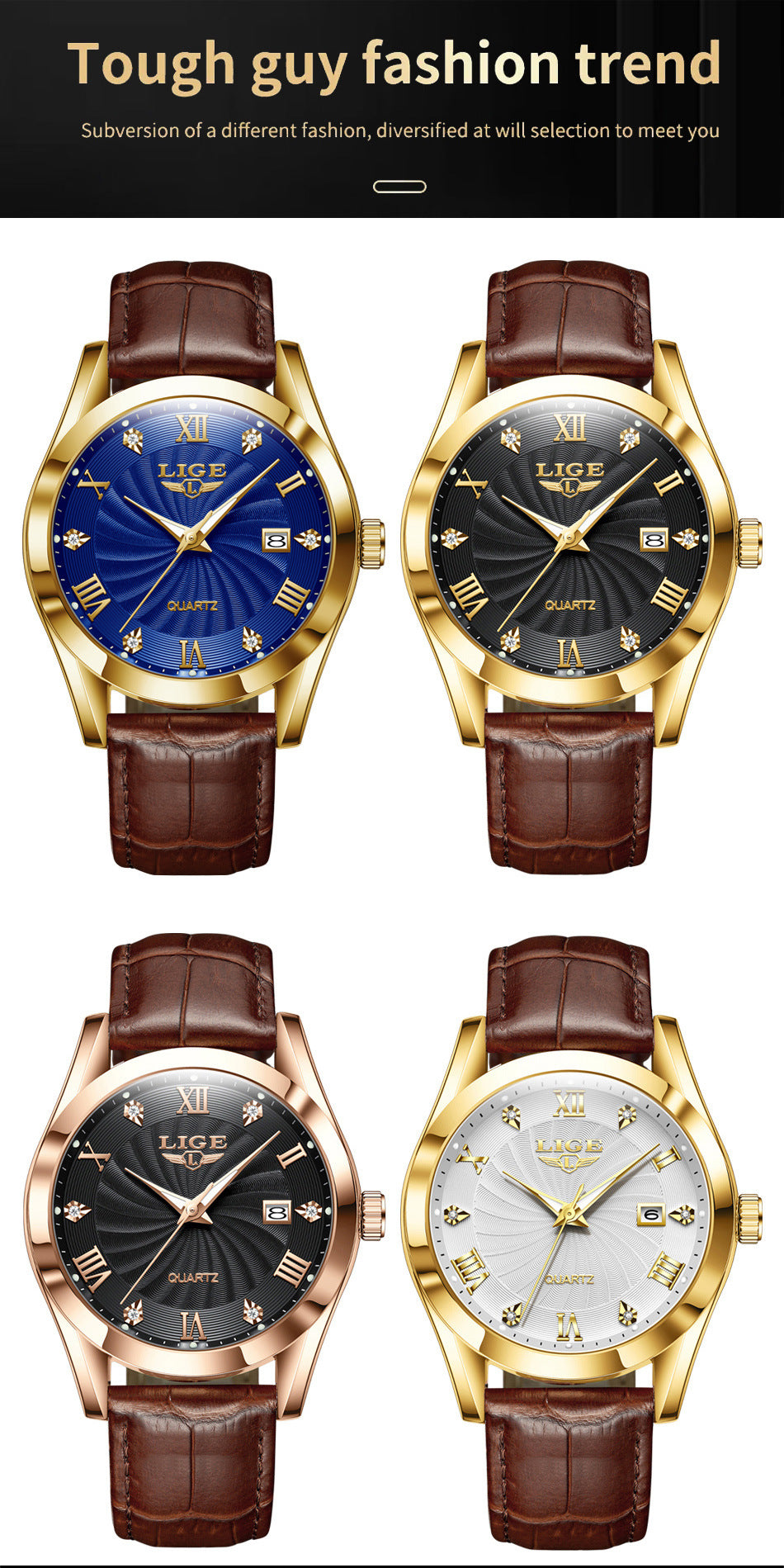 Stylish men's quartz watch with a waterproof design