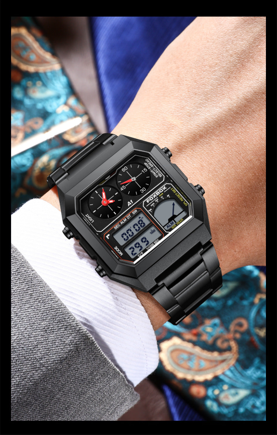 Close-Up of Men's Sports Watch Night Light Feature